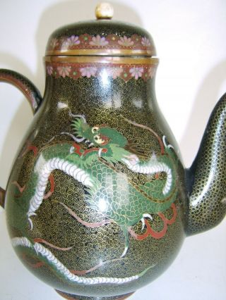 Exceptional Fine Quality Large Antique Chinese Cloisonne Teapot Dragon No Vase