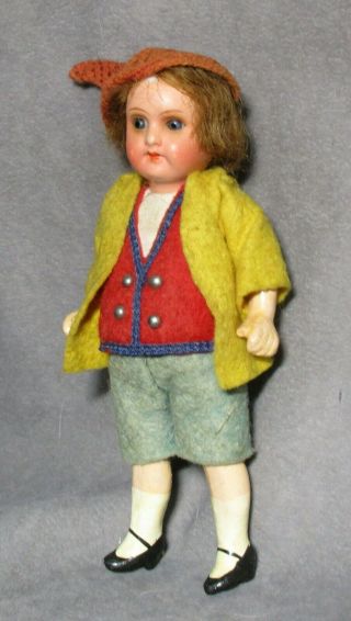 Vintage Miniature Painted Bisque Head Doll - 5.  5 " Boy - 16/0 Germany