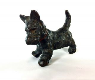 Vintage Cast Iron Black Scottie Scottish Terrier Dog W Red Collar Paper Weight