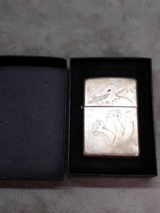 Zippo Lighter Red Eyed Dragon Silver Plate 2006 Design 20470
