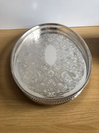 Vintage 15 1/2” Silver Plated Oval Gallery Tray English Ball Feet