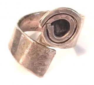 Vintage Oxidized Sterling Silver 925 Mid Century Spiral Ridge Cocktail Wrap Ring