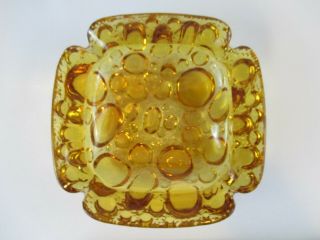 Vintage Mid Century Modern Amber Glass Bubble Pebble Ashtray 4 " Mcm 60s 70s Euc