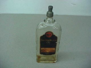 Vintage Gulf Electric Motor Oil Glass Oiler Bottle (lead Top - Art Deco Sides)