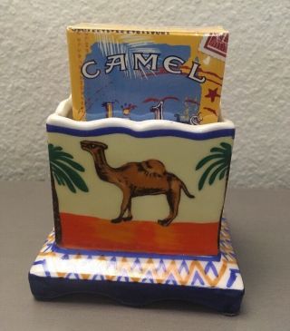 Vintage Camel Ceramic Cigarette Pack Holder 3” X 3.  5” Painted Pottery