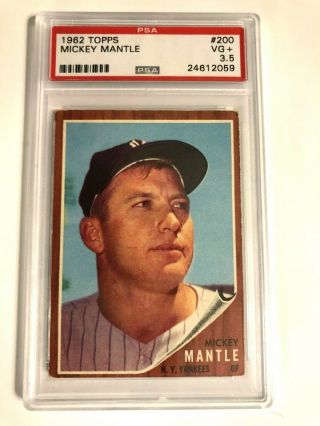 1962 Topps Mickey Mantle 200 Psa 3.  5 Very Good