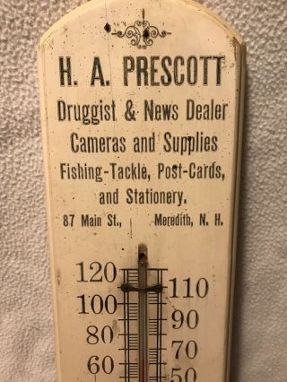 Antique Wood Thermometer Prescott Druggist & Dr Daniels Horse - Dog Medicines NH 2