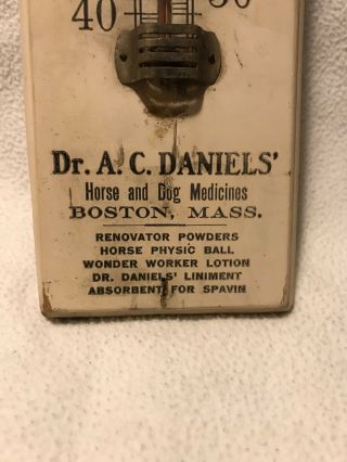 Antique Wood Thermometer Prescott Druggist & Dr Daniels Horse - Dog Medicines NH 3