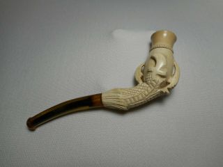 Small Carved Dragon Claw Meerschaum Pipe With Amber Colored Stem - 3 5/8th