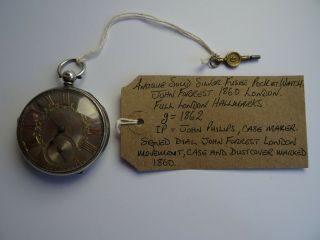 Antique Solid Silver Fusee Pocket Watch John Forrest,  London 1862.