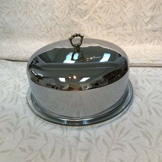 Vintage Kromex Chrome Dome Cake Cover Saver W Glass Cake Plate