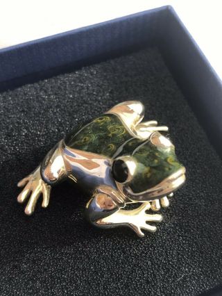 Rare Large Saturno / Mappin & Webb Silver And Enamel Frogs - Hallmarked