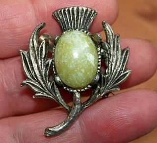 Vintage Jewellery Scottish Celtic Connemara Agate Thistle Plaid Brooch Shawl Pin