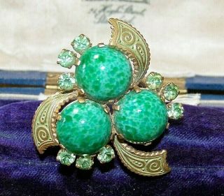 Vintage Jewellery Ornate Czech Peking Glass Enamel & Rhinestone Brooch Shawl Pin