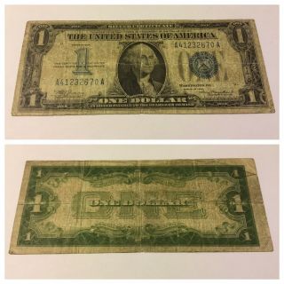 Vintage 1934 $1 Silver Certificate One Dollar Bill Washington Blue Seal Currency