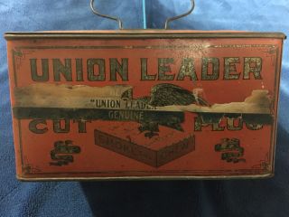 Vintage Union Leader Cut Plug Advertising Lunch Box Tin With Handle
