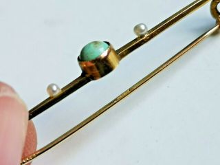 Vintage Jewellery Stunning 9 Carat Gold,  Turquoise & Seed Pearl Brooch Pin