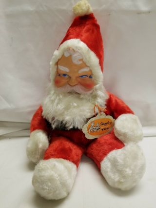 Vintage Santa Claus Plush Toy Rubber Face 17 " Tall Orig Tag: Snuggle - Y Toy
