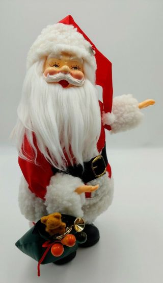 Vintage Musical Santa Claus Animated Wind Up Toy Carrying Gift Sack Plastic Face