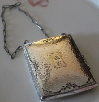 Vintage Compact Vanity Case With Chain Coin Slots And Money Clip Nickel Silver