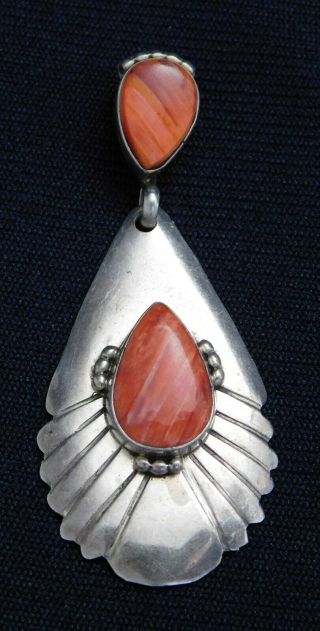 Native American Sterling Stamped Spiny Oyster Handmade Vintage Pendant