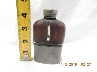 Vintage Leather Covered Glass Whiskey Flask Hip