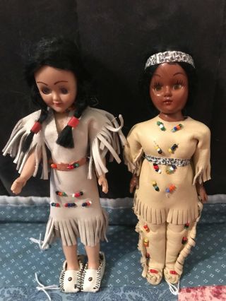 Vintage Native American Souvonir Dolls 7.  5 Inches Leather Clothing