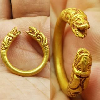 Wonderful Old Rare 22k Gold Unique Ring With 2 Crocodile Heads 