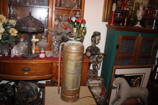 Antique First Aid Copper Fire Extinguisher Converted Table Lamp - Man Cave - Empty