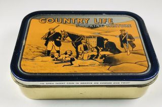 Vintage Tin Country Life Smoking Mixture Tobacco 2 - Oz.  Advertising Hunting Scene 2