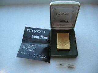 1968 King Flam Lighter Gold Creation Myon Paris France Box Kingflam Instruction