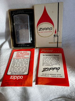Vintage Zippo Slim Lighter 1610 High Polish 1960’s