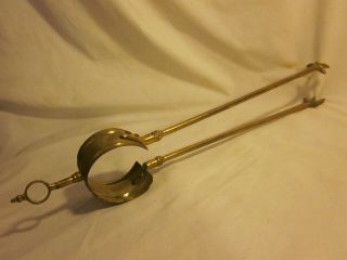 Vintage Brass Claw Foot Tongs Feet Fireplace Fire Place Tong Small Log Grabber