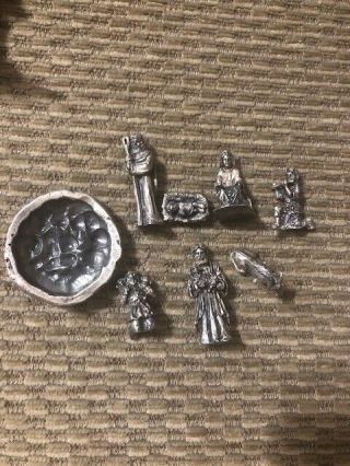 Vintage 8 Piece Miniature Pewter Nativity Set