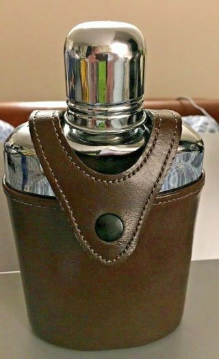 Vintage Bosca Glass Hip Flask Leather Case Cap Heirloom 8oz Half Pint 6” Whiskey