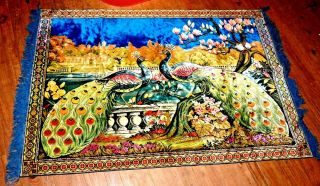 Peacock Pattern Vintage Wall Rug Rayon Tapestry 48 " X 72 " Vintage Wall Hanging