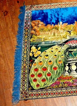 Peacock Pattern Vintage Wall Rug Rayon Tapestry 48 