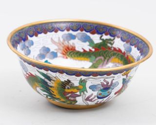 Antique Chinese Cloisonne Dragon & Phoenix Brass & Enamel Bowl 6 