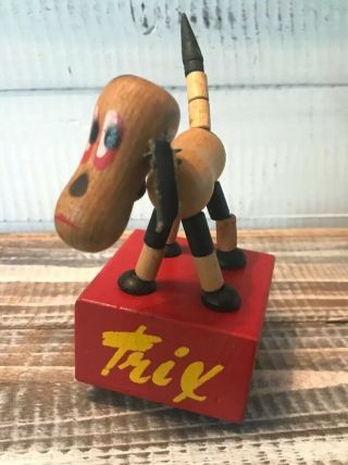 Vintage Wooden Toy Trix Push Button Collapsible/dancing Hound Dog 1950s?