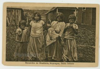 Vintage Postcard 1910s Nicaragua Bluefields Sumu Indians Recuerdos