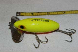 Vintage Very Tough Chartreuse Arbogast Jitterbug 2 1/2 " Fishing Lure