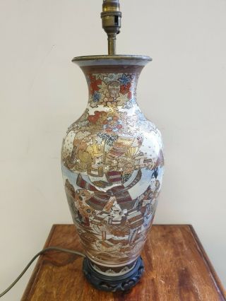 Quality 19th Century Japanese Meiji Satsuma Pottery Vase Lamp 20 " Tall