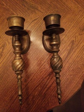 2 - 12 " Vintage Brass Candle Holder Wall Sconce Pair