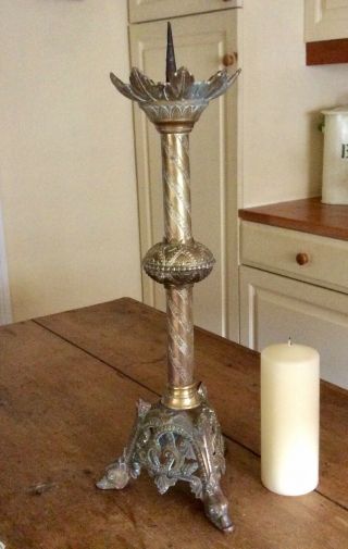 Large Antique Brass 19th century Pricket Candlestick,  Dolphin Feet. 2