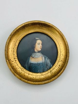 Vintage Italian Florentine Gold Gilt Miniature Round Framed Picture Portrait