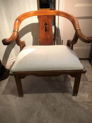 Vtg Schnadig Furniture Chair In The James Mont Style In Wood With Brass Accents