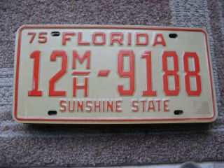 1975 75 Florida Fl Mobile Home License Plate Tag Near Tag 12mh9188