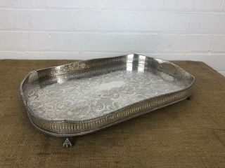 Vintage Silver Plate Gallery Serving Tray Sheffield Made 18” Neoclassical Style
