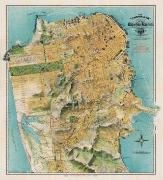 Map Of San Francisco,  California,  1912 August Chevalier Art Print Vintage Poster