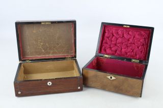 2 X Antique / Vintage Walnut Wooden Boxes Inc Mother Of Pearl Inlay Etc
